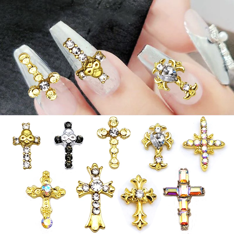 Top Trends: 10 Pcs / Pack Of Luxury Cross Nail Art Jewelry DIY Shiny Zircon Diamond Rhinestone Charm For Diamond Nail Accessories Supplies Shoppable Styles