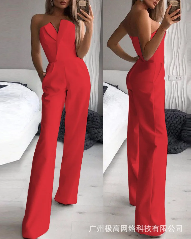 Top Trends: 2022 Summer New Women Sexy Strapless Slim Office Lady Jumpsuits Elegant Sleeveless Black White Red Jumpsuit Female Casual Romper Shoppable Styles