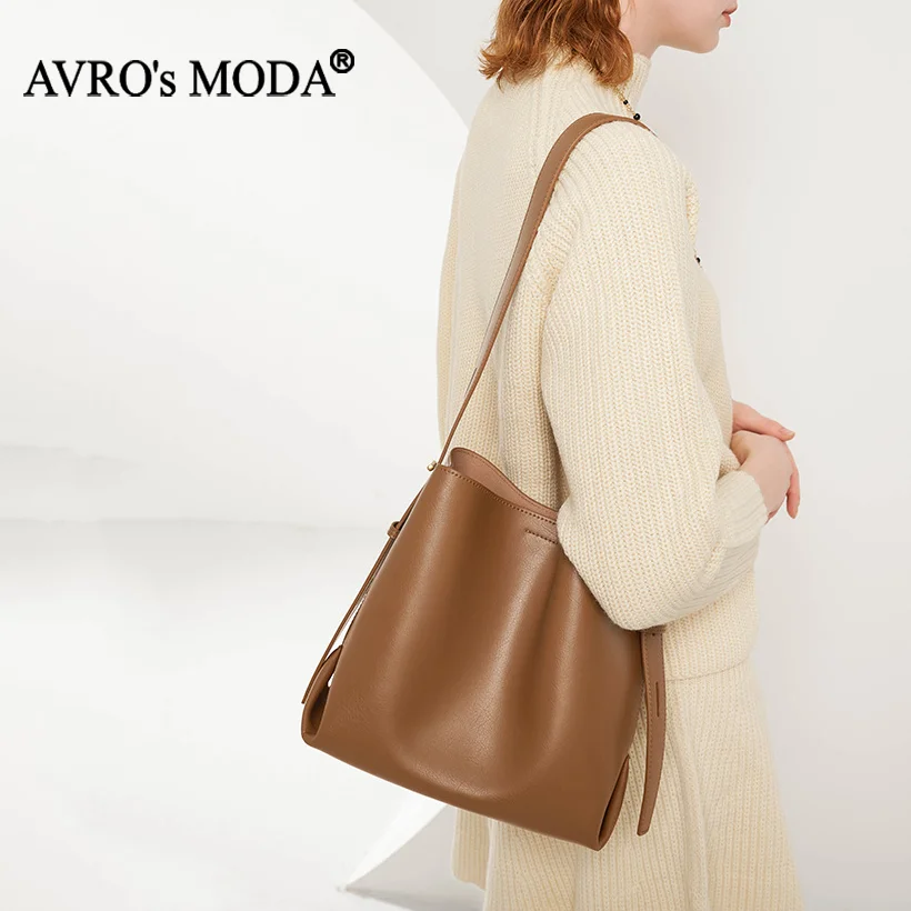 Top Trends: AVRO's MODA Brand Genuine Leather Shoulder Bucket Bag Fashion Luxury Designer Handbags Women Crossbody Messenger Retro Tote Bags Shoppable Styles