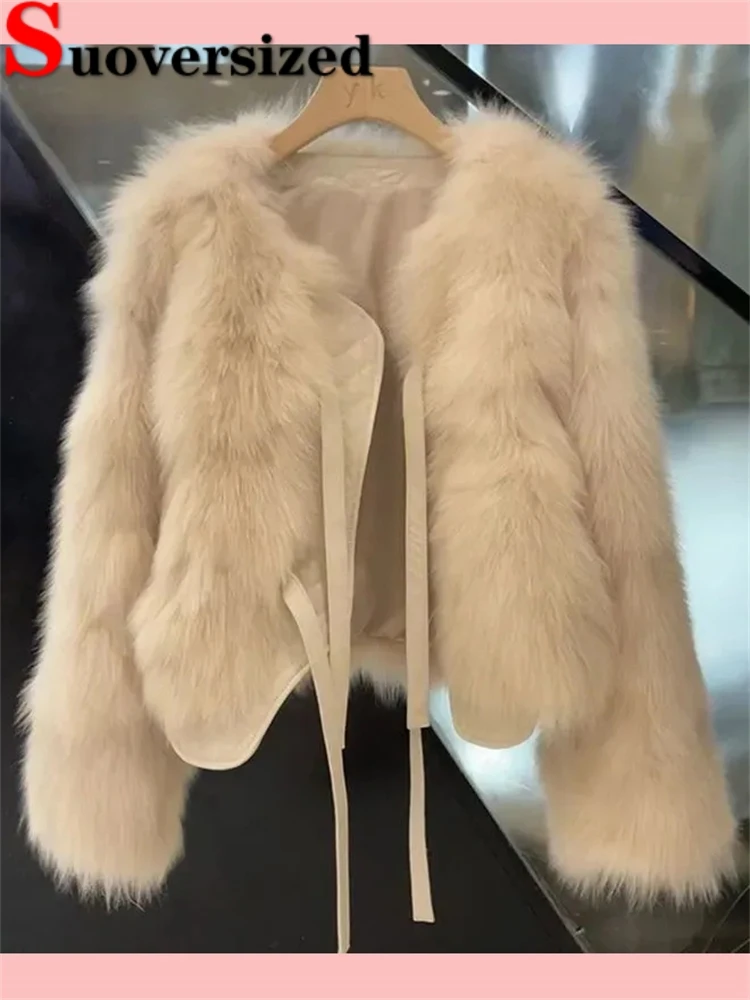 Top Trends: Winter Short Faux Fur Coats Warm Lace-up Imitate Fox Furs Jackets Korean Fashion Loose Plush Outerwear Women Luxury Furry Casaco Shoppable Styles