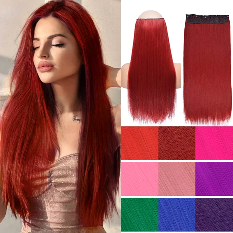 Top Trends: 22 Inch Synthetic One Piece 5 Clips Natural Hair Extensions Long Straight High Temperature Fiber Black White Red Hairpiece BUDA Shoppable Styles