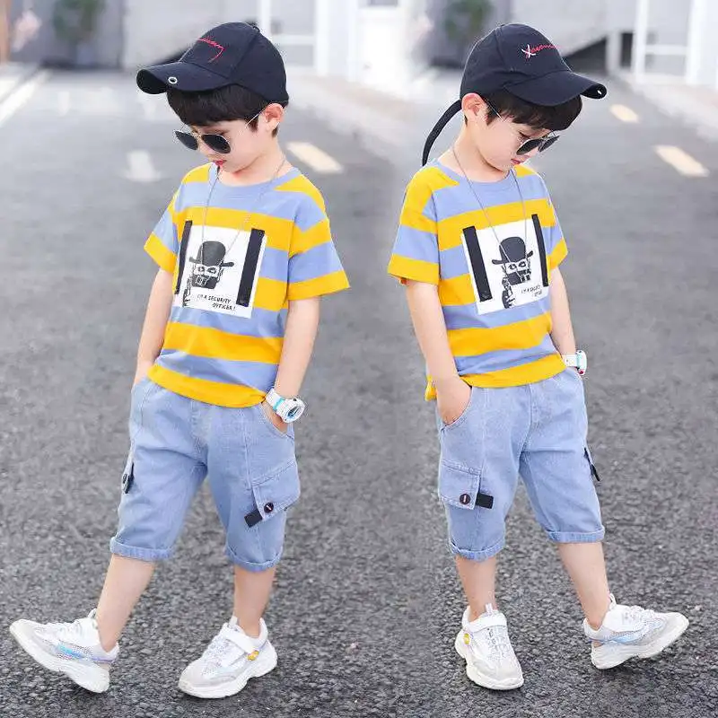 Top Trends: Summer Boys Clothing 2023 Kids Clothes Stripe Cotton T-shirt+ Jeans Pant Boy Sets Infant Newborn Clothing 3 4 5 6 7 8 10 12 Years Shoppable Styles