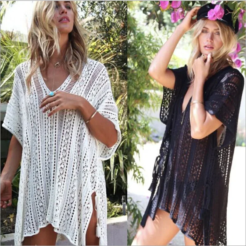 Top Trends: New Fashion BIKINI Knitted Beach Cover Up Women Bikini Swimsuit Hollow Out Dress Tassel Tunics Bathing Suits Cover-Ups Beachwear Shoppable Styles