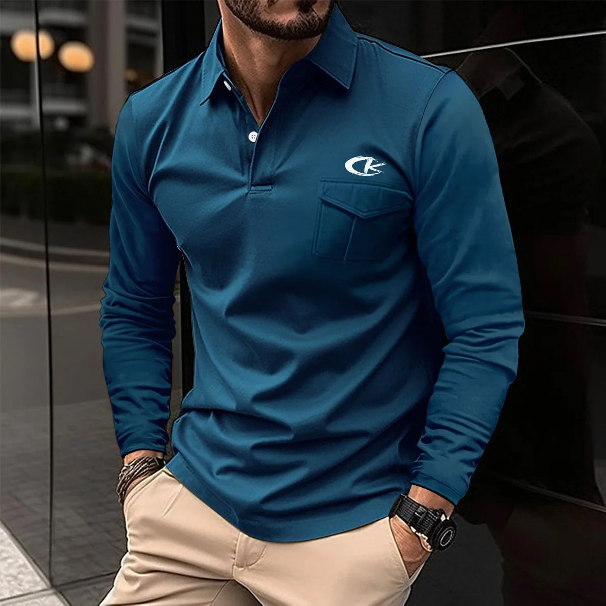 Top Trends: 2023 Autumn / winter New Men's Long Sleeve Casual Solid Color Breathable Lapel Sports Large Size Polo Shirt Men's Top S--3XL Shoppable Styles - Image 5