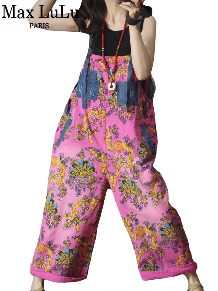 Top Trends: Max LuLu Luxury Chinese Designer Clothing Streetwear Fashion Womens Printed Floral Jeans Punk Wide Overalls Female Casual Pants Shoppable Styles