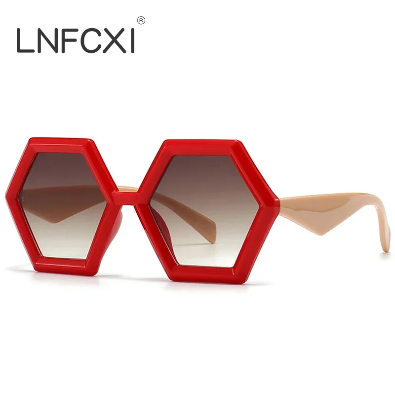 Top Trends: LNFCXI New Retro Polygon Square Sunglasses Women Gradient Orange Tea Shades UV400 Fashion Men Double Color Trending Sun Glasses Shoppable Styles