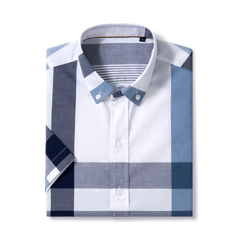 Top Trends: Summer Shirt Men Cotton Solid Color Stripe Plaid Shirt Men Short Sleeve Casual Fitting Oxford Short Sleeve Shirts For Men Causal Shoppable Styles