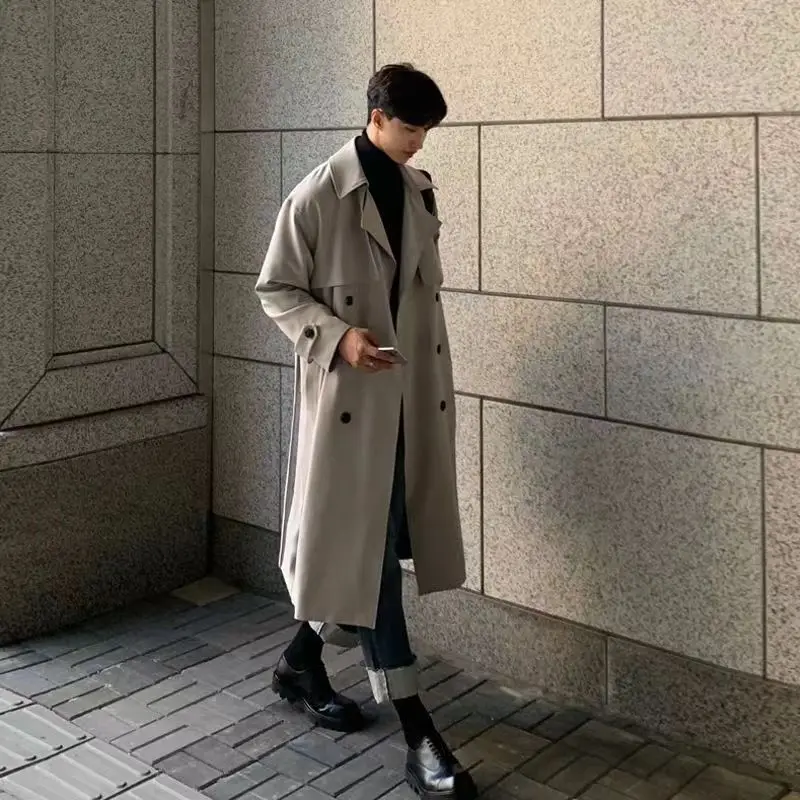 Top Trends: Oversize Windbreaker Men Korean Trend Mid Length Handsome Over Knee Coat British Autumn Winter Couple Elegant Cloak Coat Shoppable Styles