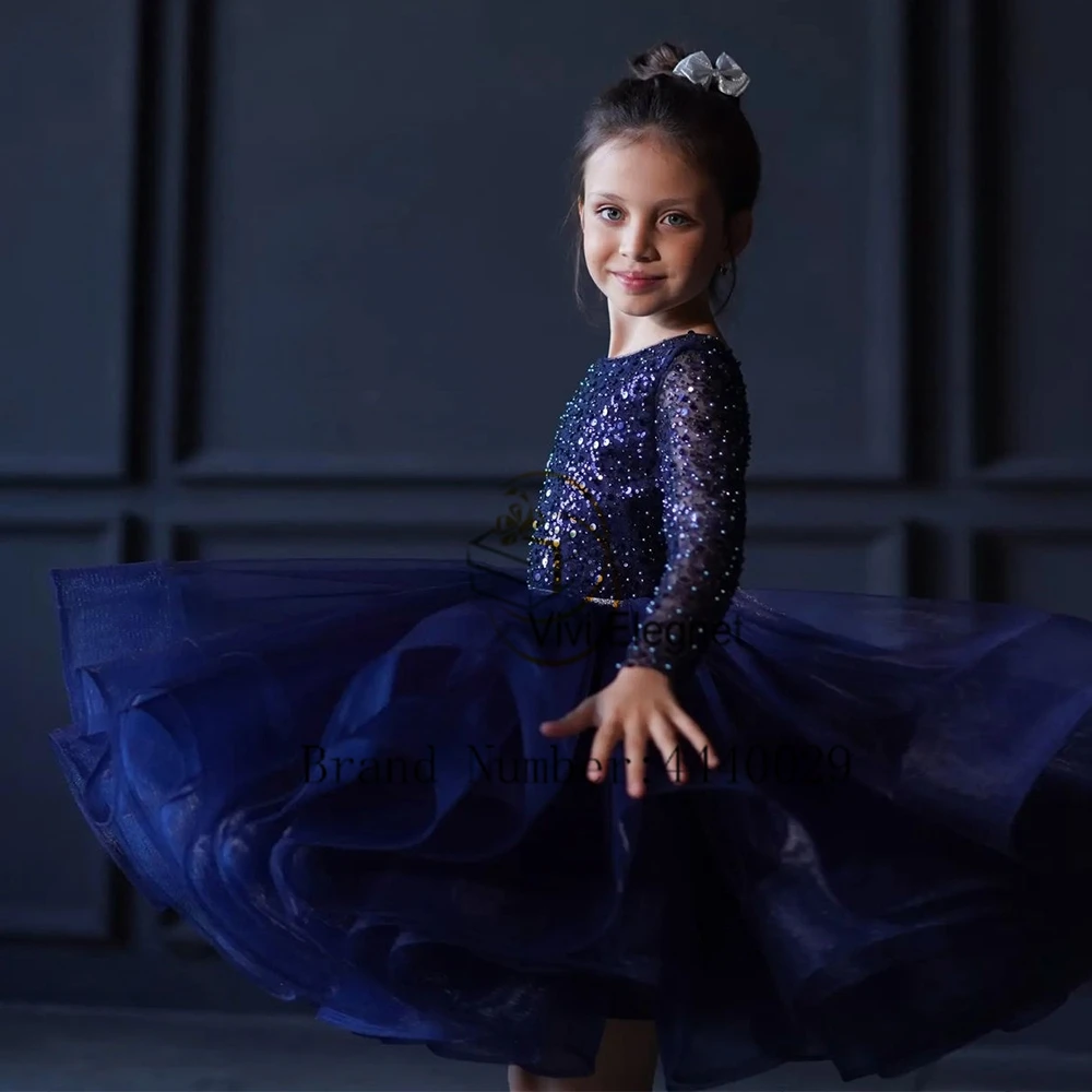 Top Trends: Navy Blue Flower Girls Dresses For Girls 2023 Sequined Tutu Tiered Sequined Christmas Gowns Dance New Zipper Back فلور فتاة اللب Shoppable Styles