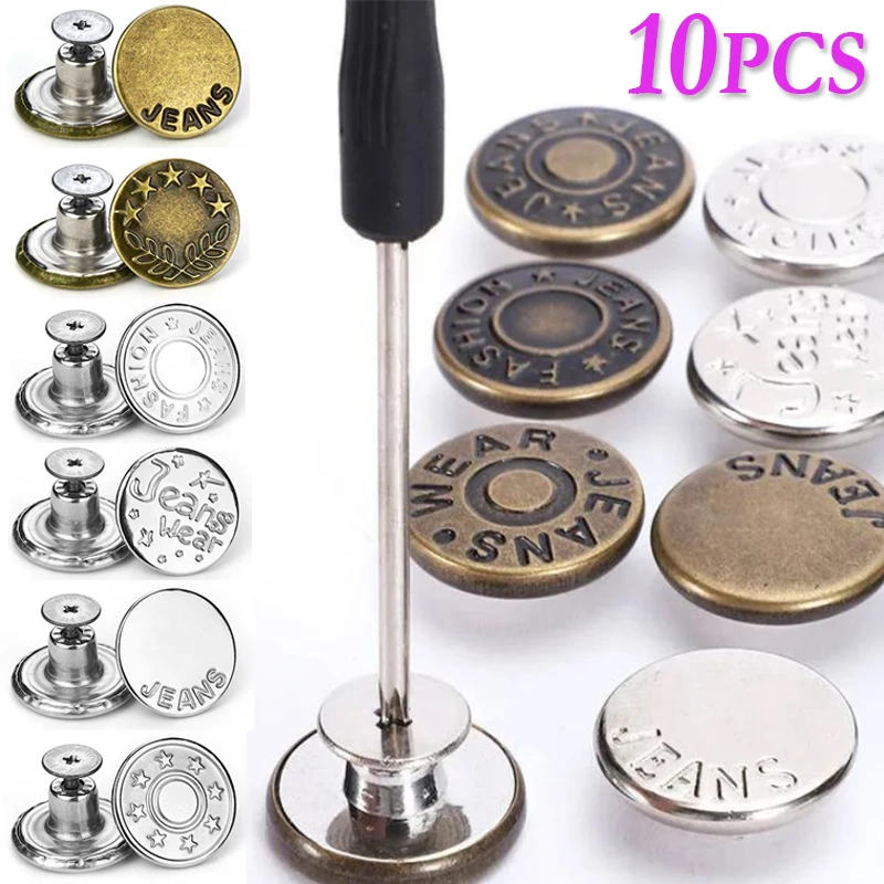 Top Trends: 10pcs Detachable Jeans Buttons Adjustable Free Waist Retro Metal Button No Sewing Pants Buckles Screw Nail Repair Kit Send Tools Shoppable Styles