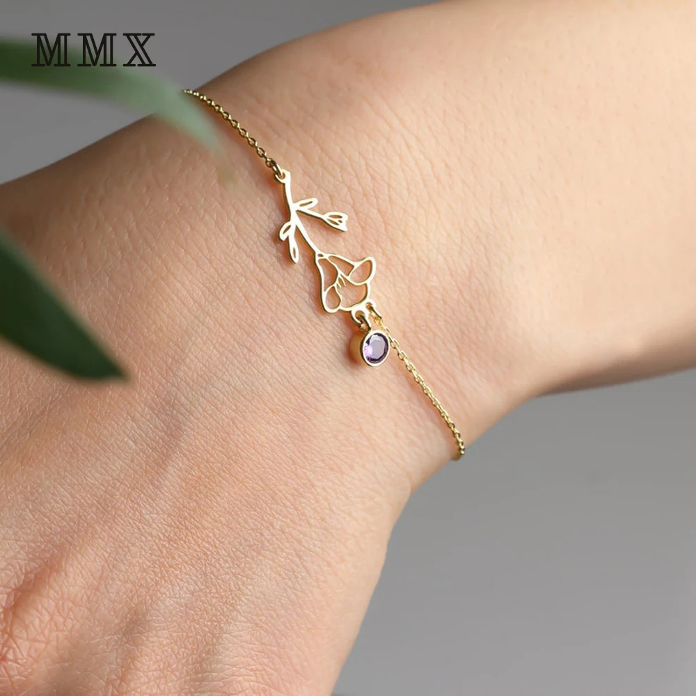 Top Trends: Birthday Flower With Birthstone Bracelet For Women Stainless Steel Jewelry Custom Bracelet Personalized Girlfriend Gifts Pulsera Shoppable Styles