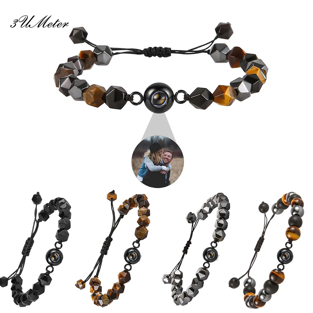 Top Trends: 2023 New Personalized Photo Projection Bracelet Handmade Custom Photo Bracelets Natural Tiger Eyes Stone Bracelet Men Jewelry Shoppable Styles