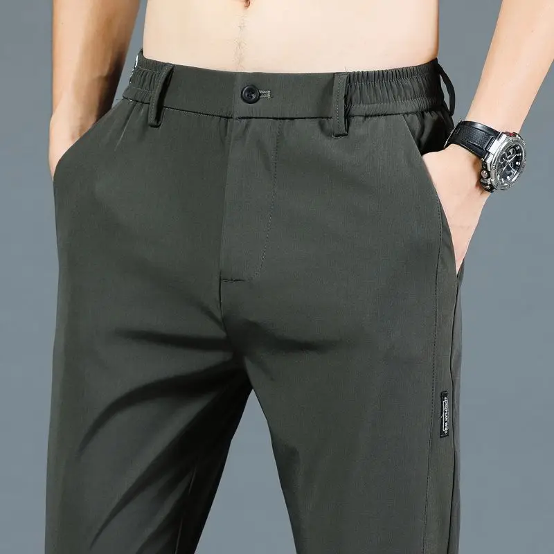 Top Trends: 2023 Summer New Thin Style Casual Loose Straight Pants Man Zipper Pockets Elastic Waist Ice Silk Fabric Korean Style Trousers Shoppable Styles