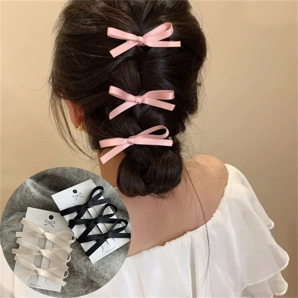 Top Trends: 3pcs Bowknot Hair Clips Sweet Ballet Ribbon Bow Hairpin Bang Clip Korean Girl Mini Grab Clips Female Headwear Hair Accessories Shoppable Styles