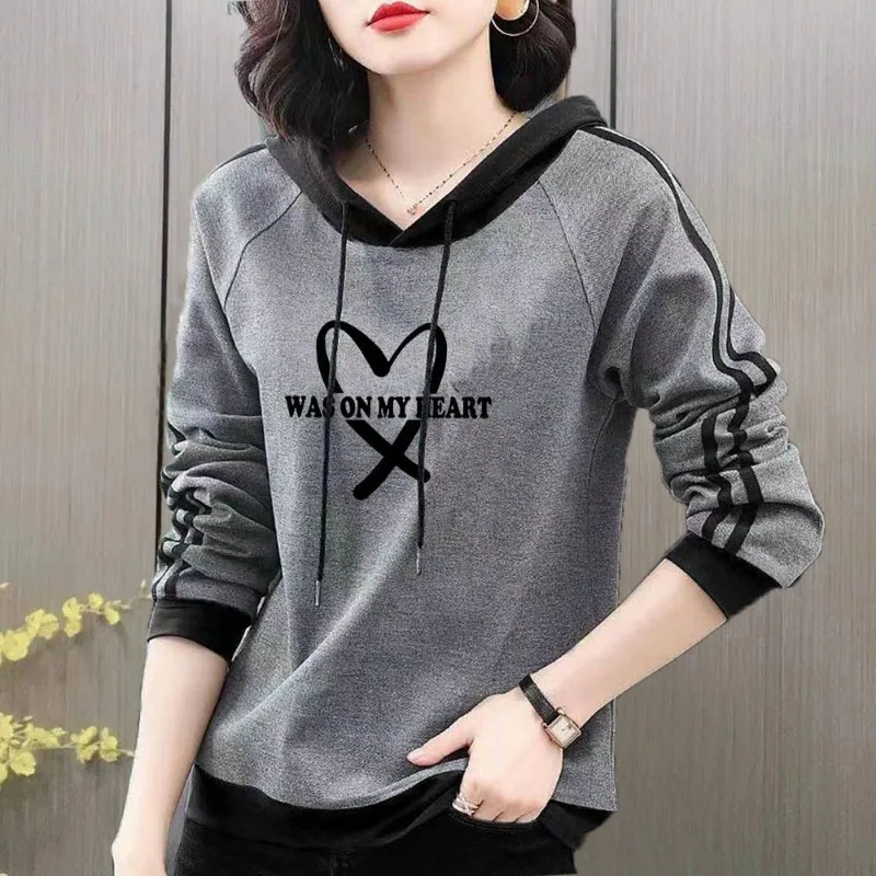 Top Trends: Spring And Autumn Women&#039;s Pullover Long Sleeve Hooded Print Stripe Letter Panel Drawstring Graphic Loose Fashion Casual Sweaters Shoppable Styles