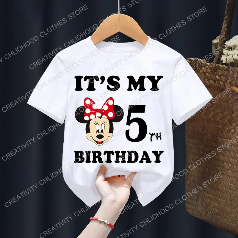 Top Trends: Mickey Minnie Children T-Shirt Disney Birthday Number 1-9 Boy Girl Clothes Kid Kawaii Anime Cartoon Little Baby Casual Tee Shirt Shoppable Styles