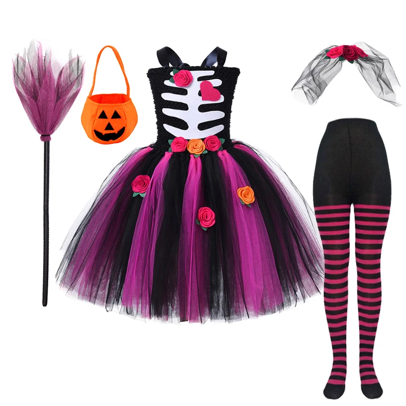 Top Trends: Halloween Children Cos Zombie Party Skeleton Bride Tulle Dress For Girls Shoulderless Cosplay Masquerade Ghost Vampire Costume Shoppable Styles