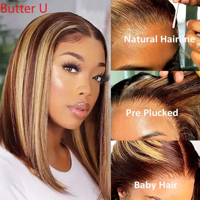 Top Trends: Ombre Honey Brown Short Bob Straight Hair Wigs 13*4 Lace Front Human Hair Wigs 150% Density Glueless Brazilian Human Hair Wigs Shoppable Styles