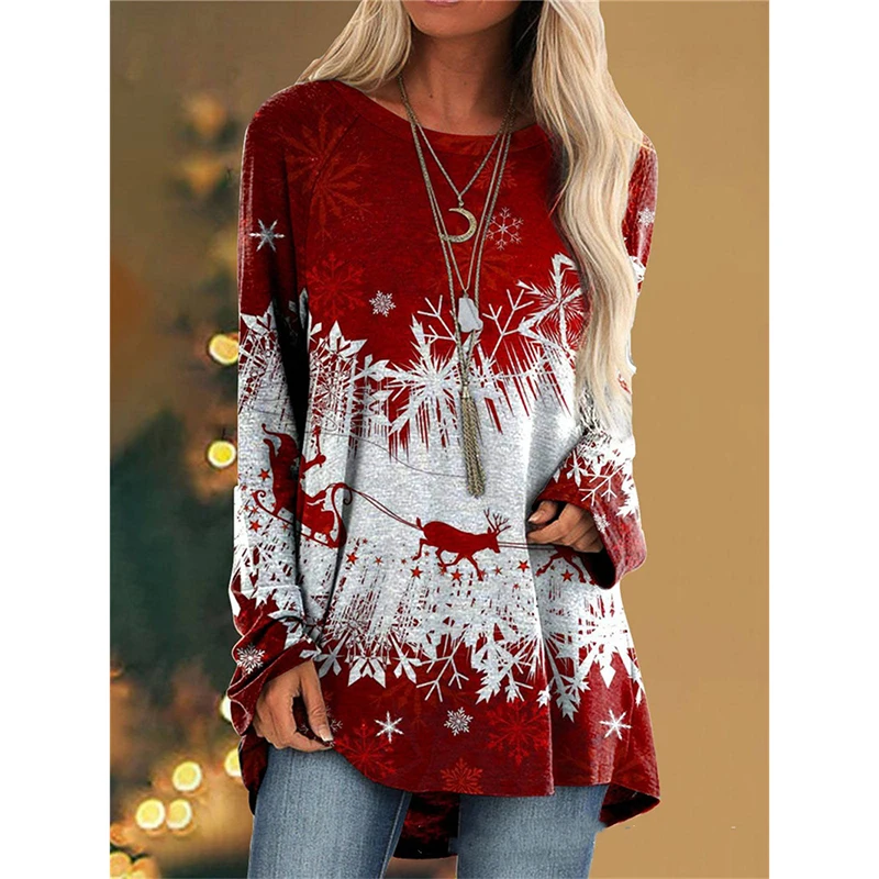 Top Trends: Women&#039;S Crewneck T-Shirt High Quality Casual Fashion Top Loose Street Long Sleeve Clothing Autumn Winter Christmas Print T-Shirt Shoppable Styles