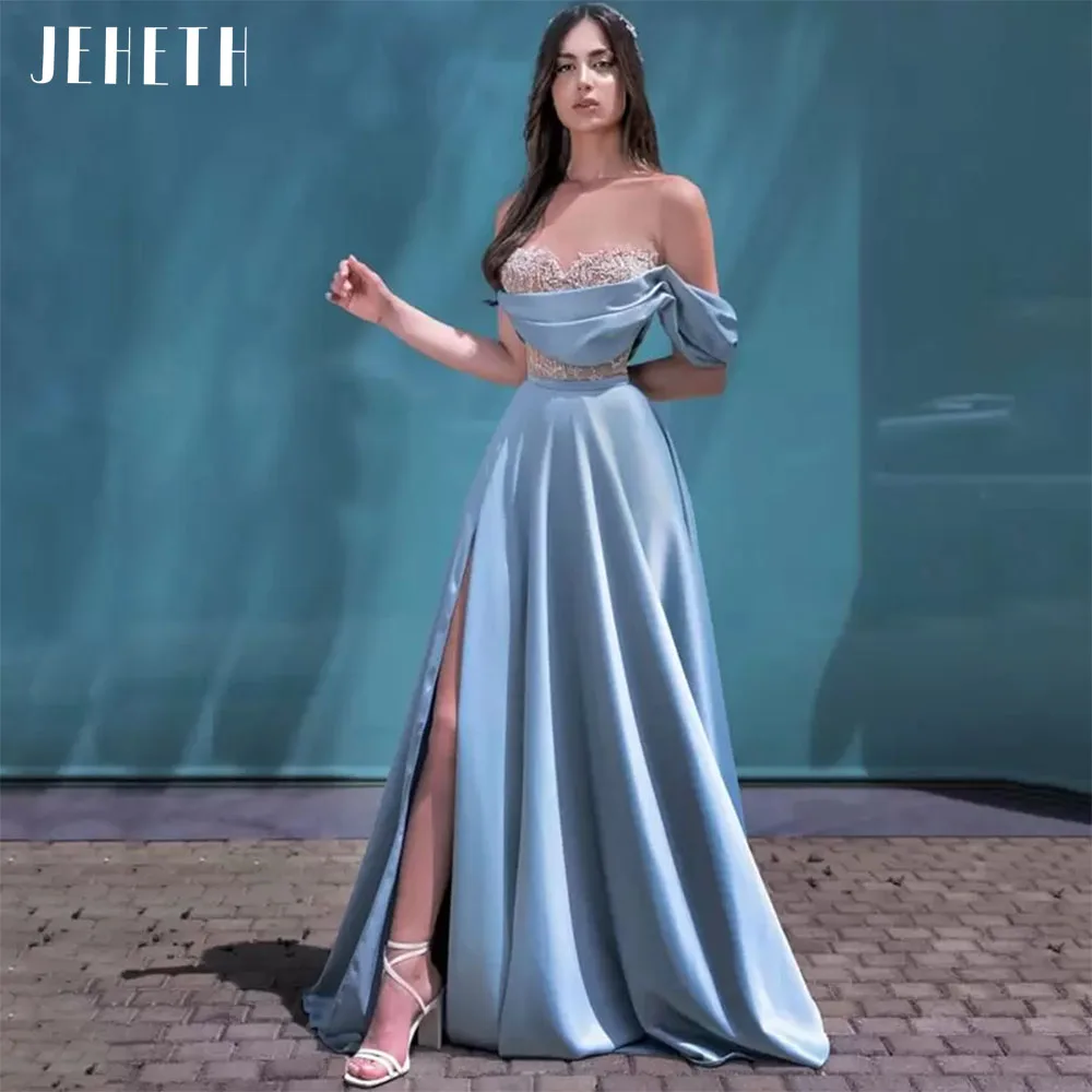 Top Trends: JEHETH Stunning Sheer Neck Side Slit Evening Dresses A-Line Cutaway Sides Slit Sweetheart Prom Gown Satin Long Cocktail Dresses Shoppable Styles