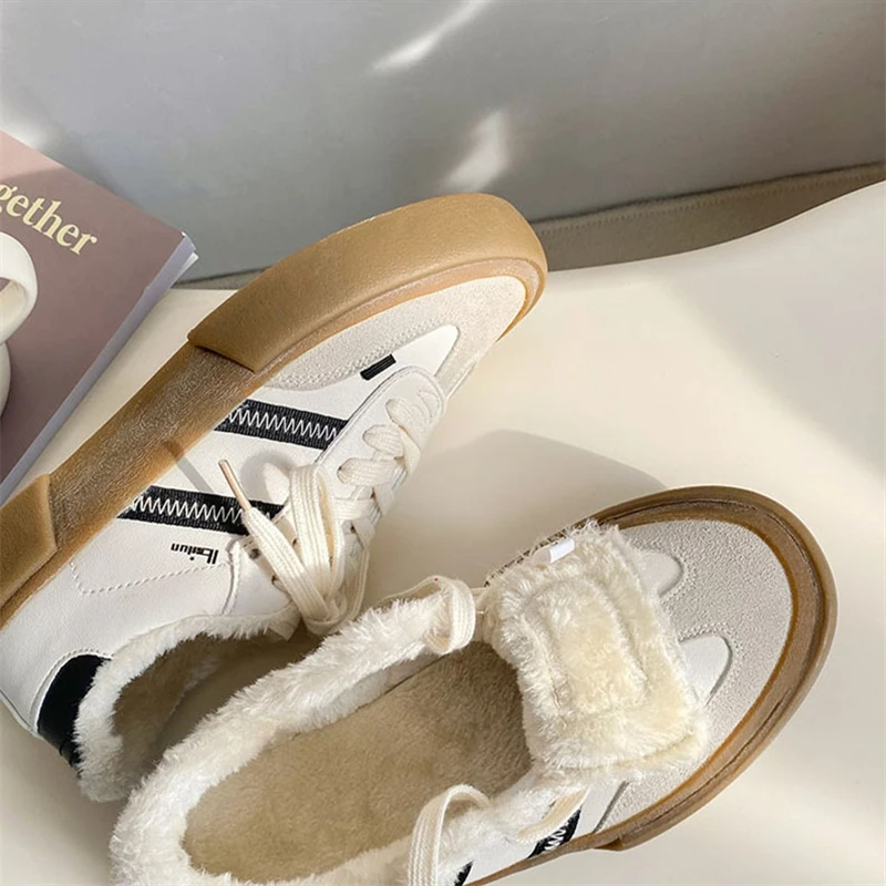 Top Trends: 2023 Winter Plush Sneakers Women's Shoes Warm Cotton Shoes Woman Sports Sneakers Female Couple Men Vulcanized Shoes Fur Suede Shoppable Styles