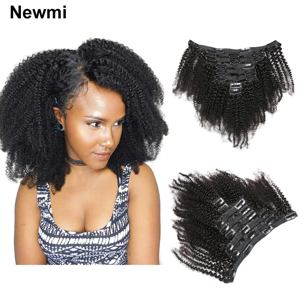 Top Trends: Afro Kinky Curly Clip In Hair Extension Human Hair Newmi Natural 8pcs 120g / set 3c 4A Curly Clip Ins Full Head For Black Women Shoppable Styles