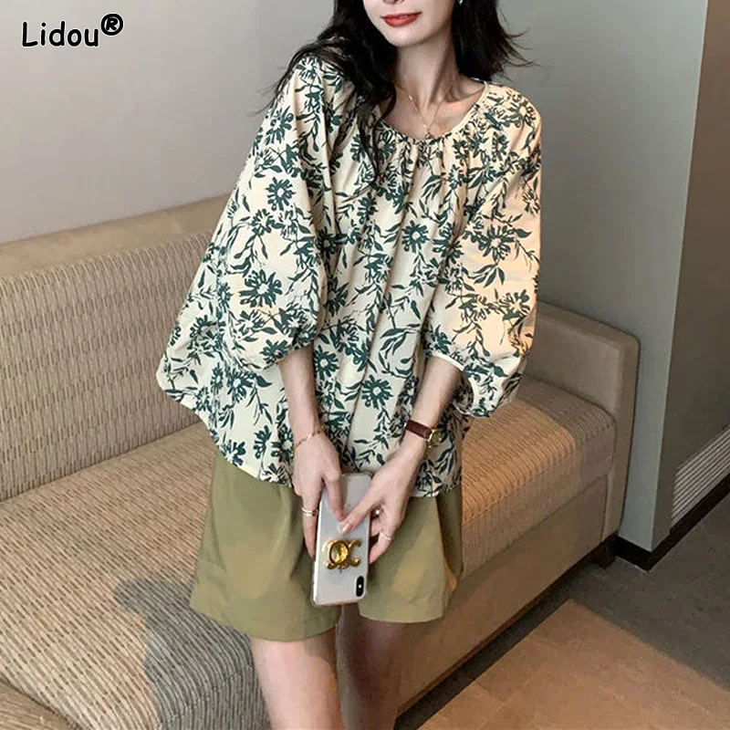 Top Trends: Loose Pullovers Printing Round Neck Casual Shirts Spring Summer Thin Puff Sleeve Women's Clothing 2022 Sweet Cute Tops Fashion Shoppable Styles