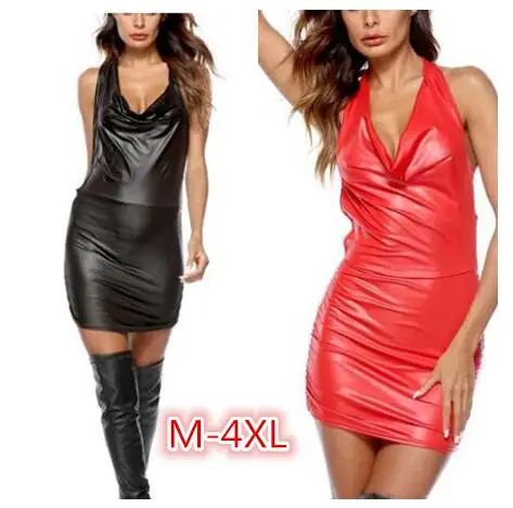 Top Trends: 2021 The New Sexy Wetlook Backless Sling Dress Hot Pu Faux Leather Mini Shiny Dress Teddy Clubwear Sexy Latex Dress Shoppable Styles