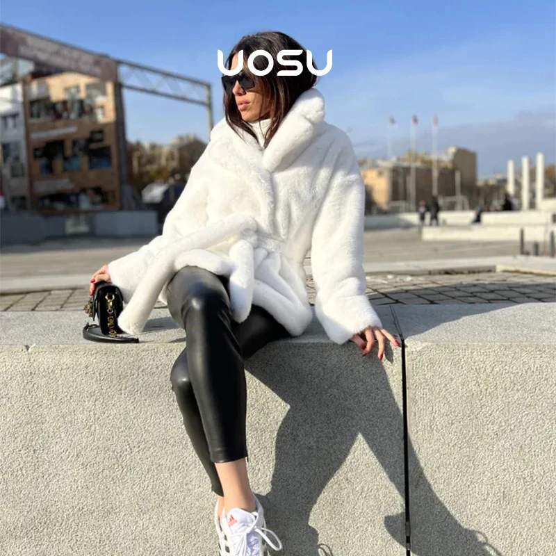 Top Trends: White Belted Faux Fur Coat Women Fluffy Lapel Collar Thick Warm Plush Jacket Chic Ladies Street Fashion Winter Overcoats Outfits Shoppable Styles