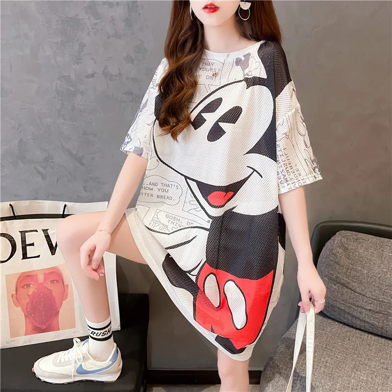 Top Trends: Nightdress Summer Loose Casual Homewear Women's Short Sleeve Pajamas Cartoon Mickey Mouse Mesh Breathable Quick Dry Dress Shoppable Styles