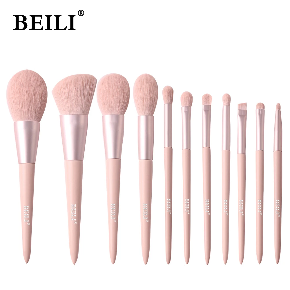 Top Trends: BEILI 10 / 11 Pcs Pink Makeup Brushes Set Vegan Eyebrow Eyelash Powder Synthetic Hair Foundation Brush Make Up Tools For Women Shoppable Styles