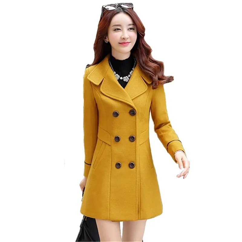 Top Trends: New Autumn Winter Women Woolen Coat Slim Windbreaker Coats Female Fashion Yellow Wool Blends Jackets Female Outerwear Mujer Coat Shoppable Styles