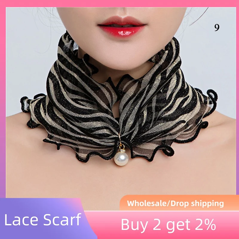 Top Trends: Women Print Neck Collar Fake Pearl Pendant Organza Lace Scarf Elasticity Ruffle Neck Wrap Chiffon Scarves Bandana Headband New Shoppable Styles