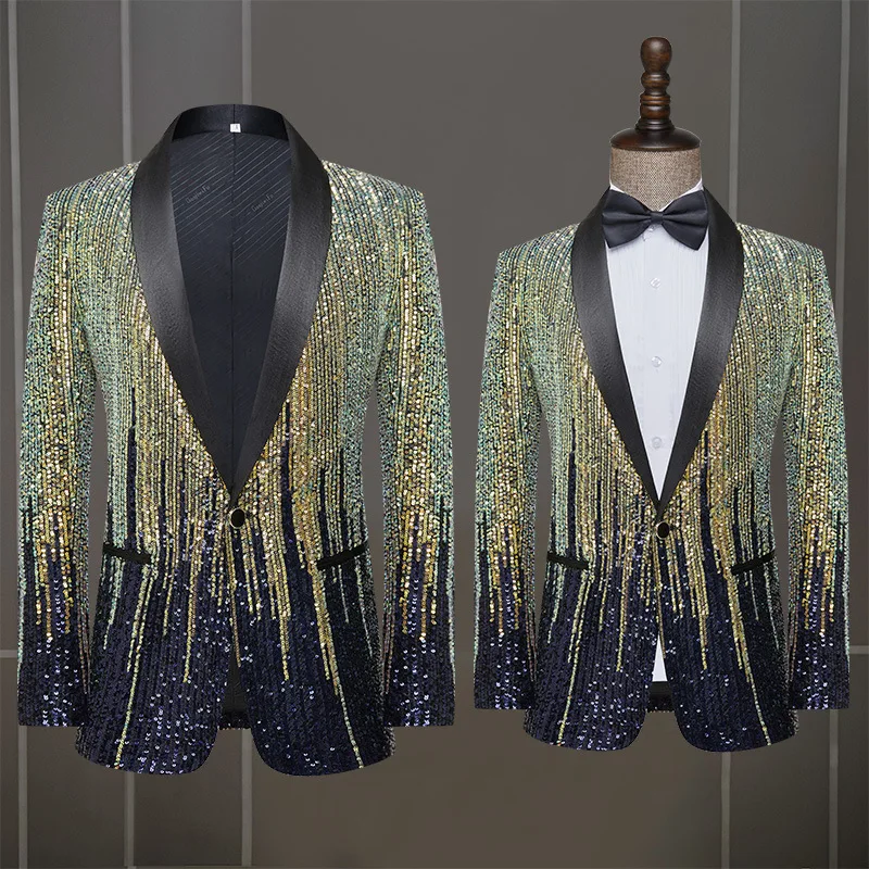 Top Trends: Fashion Meteor Sequin Men Suit Jacket Long Sleeve One Button Black Gold Male Banquet Blazer Fashion Bar Stage Prom Party Cotume Shoppable Styles