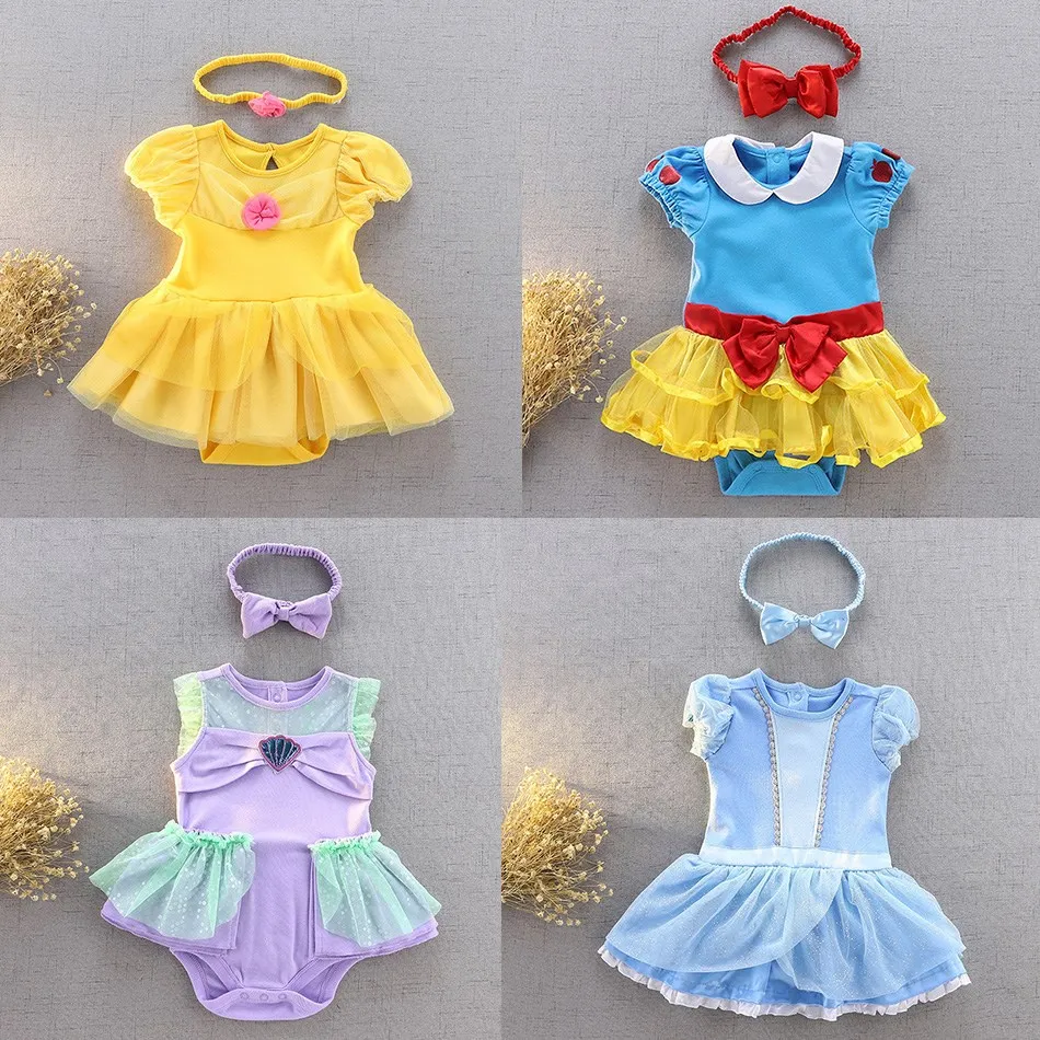 Top Trends: Baby Girl Romper Suit Jumpsuit Headband Newborn Girl Princess Dress Baby Snow White Cinderella Mermaid Jumpsuit 3-18 Months Shoppable Styles