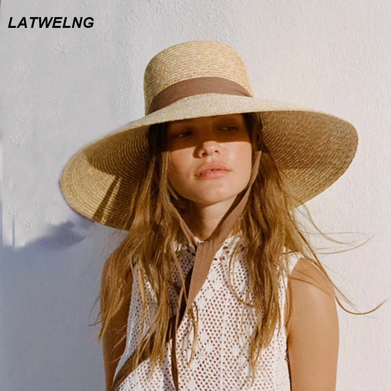 Top Trends: 2023 New Wide Brim Beach Hats With Neck Tie For Women Large UV Protection Sun Hats Summer Big Brim Wheat Straw Hats Wholesale Shoppable Styles