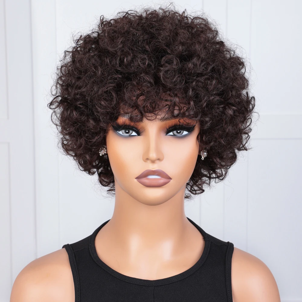 Top Trends: Sleek Short Human Hair Wigs For Women Curly Pixie Cut Brazilian Hair Wigs 4 # Colored Afro Kinky Curly Wigs Natural Woman Wig Shoppable Styles