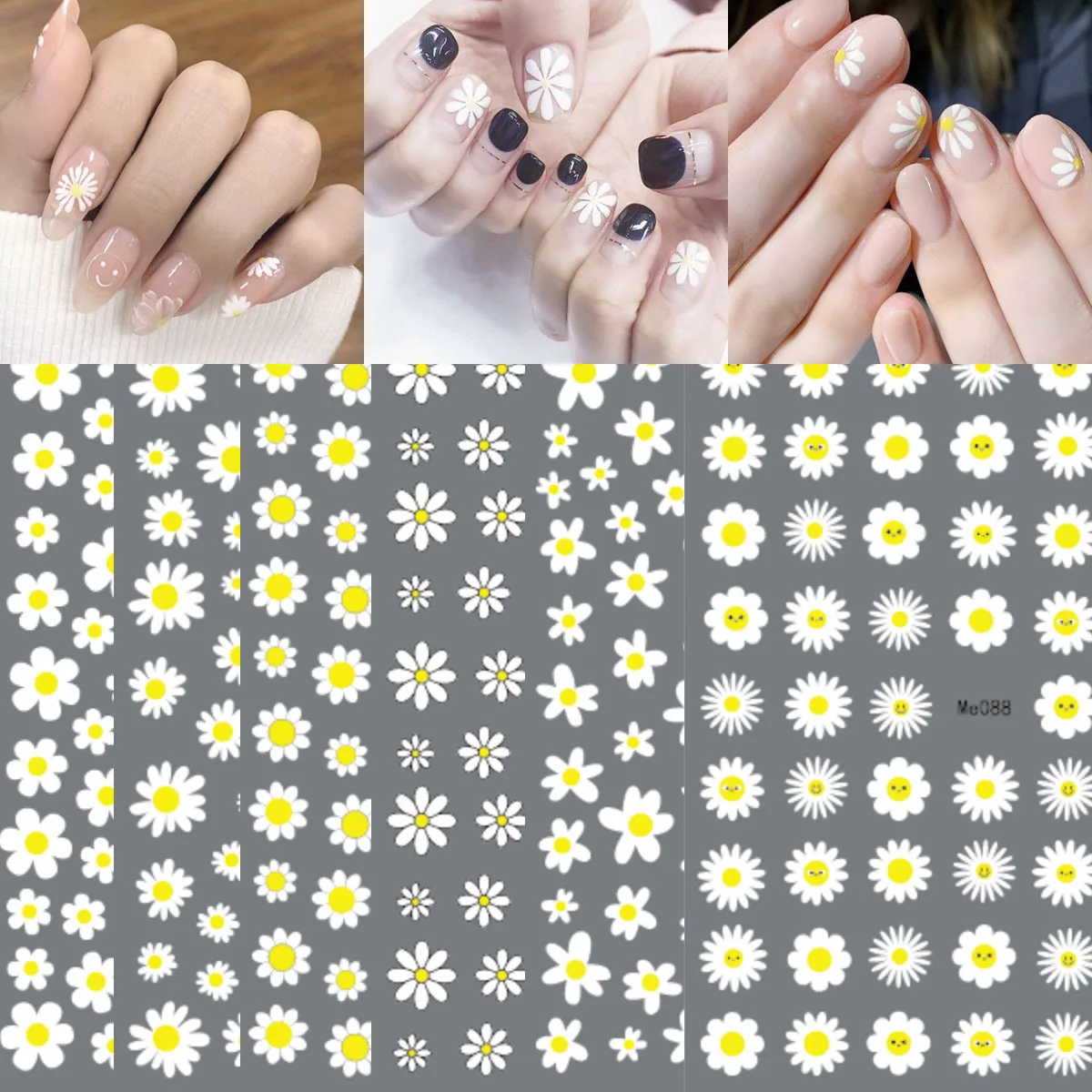 Top Trends: 1PCS Little Fresh Series Nail Sticker Daisy Flower Art Text Maple 3d Laser Self-adhesive Decorative Nail Slider Shoppable Styles