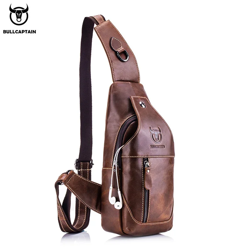 Top Trends: BULLCAPTAIN Leather Messenger Bags Men's Casual Bag For Men Chest Bag Brand Designer Multi-Function Headphone Jack Chest Pack Shoppable Styles