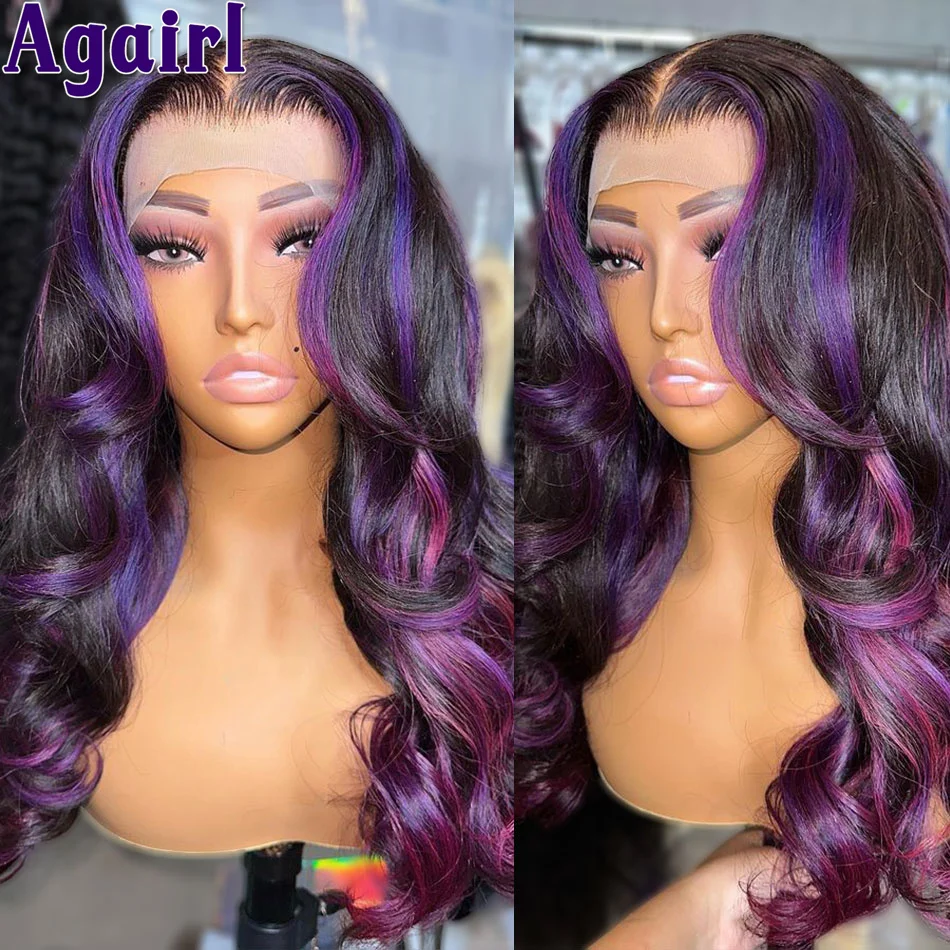 Top Trends: 32" Highlight Purple 13X6 13X4 HD Lace Frontal Body Wave Human Hair Wigs 180% Brazilian Virgin Glueless Lace Front Wig For Women Shoppable Styles