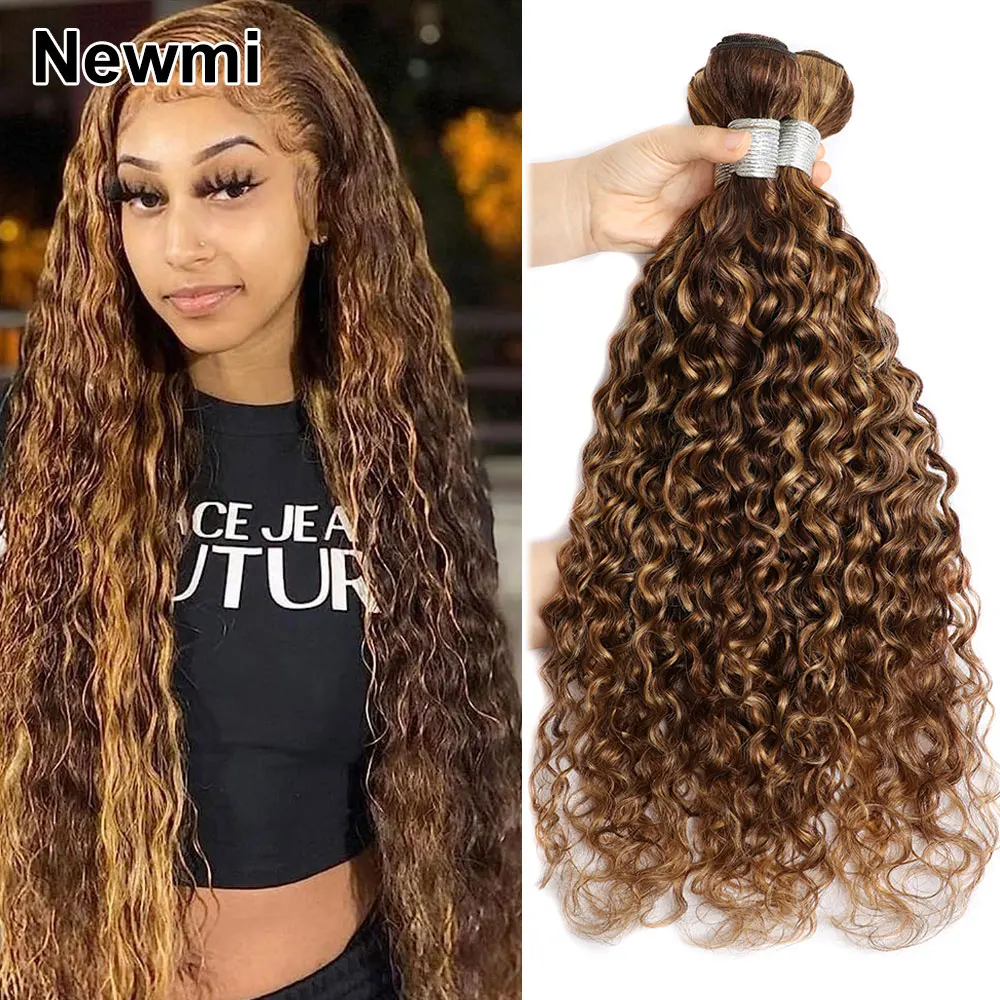 Top Trends: Highlight Water Wave Bundles Human Hair Ombre Brown Hair Highlight Honey Blonde Human Hair Bundles 1 3 4 Pcs Wet And Wavy Weave Shoppable Styles