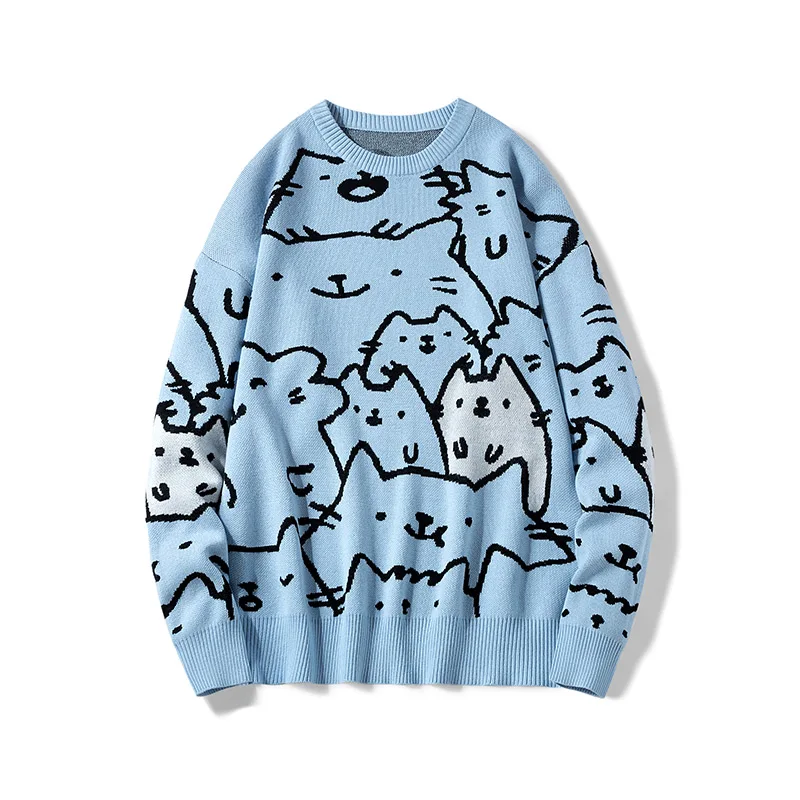 Top Trends: Autumn Cotton Anime Sweaters Men Retro Harajuku Vintage Oversized Sweaters Loose Cute Cartoon Cat Pullovers Homme Men Clothing Shoppable Styles - Image 3