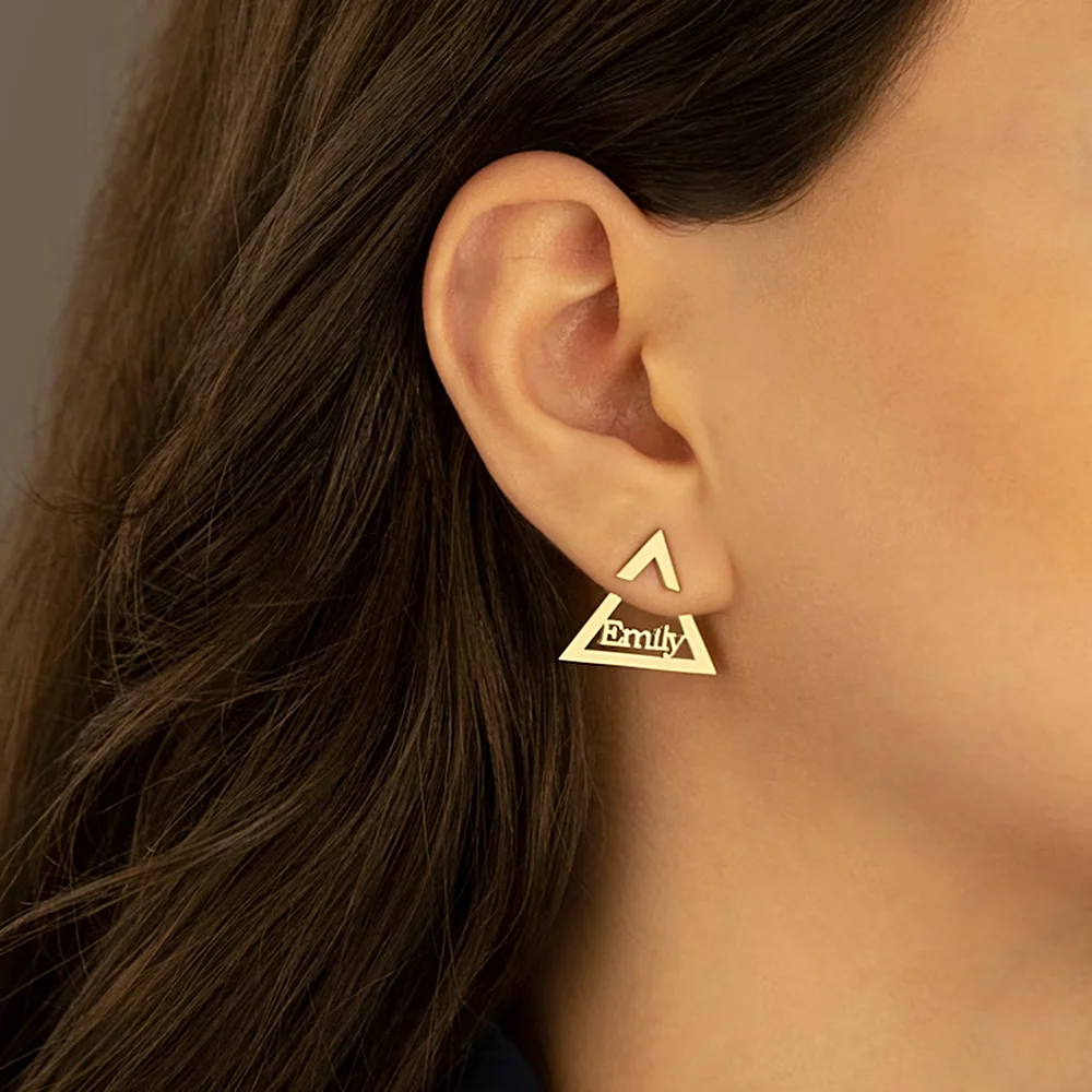 Top Trends: Custom Name Earrings A Pair Fashion Personalized Triangle Stud Earrings For Women Stainless Steel Jewelry Woman Christmas Gifts Shoppable Styles