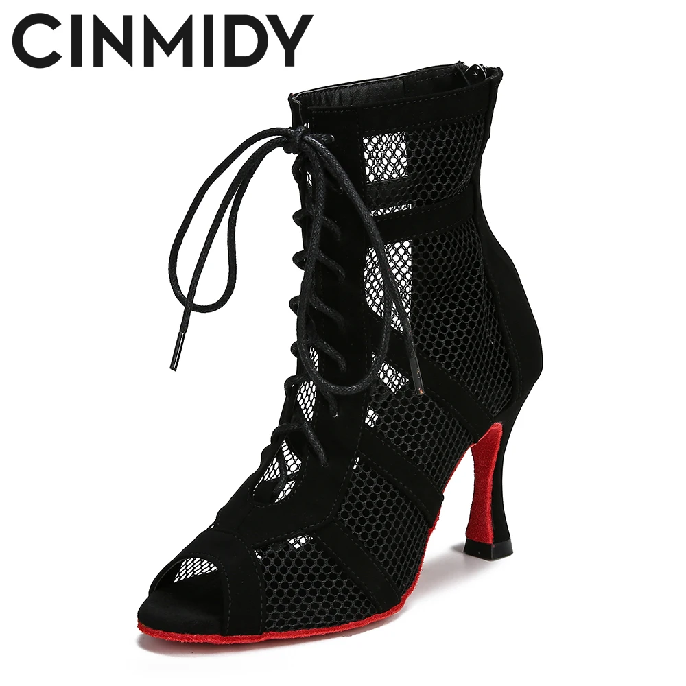 Top Trends: CINMIDY Lace Up Dance Shoes Women's Red Sole Latin Dance Shoes Black Ballroom Dance High Heels Tango Modern Jazz Dance Boots Shoppable Styles