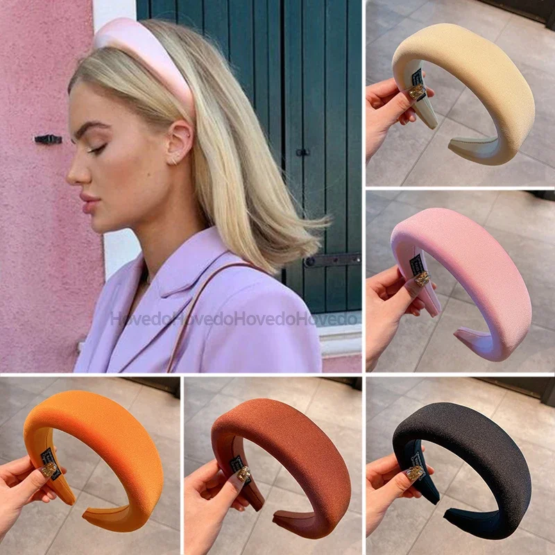 Top Trends: Female Bezel Head Silk Padded Headband For Women Thick Hair Hoop Hairband Cotton Blends Headbands Fashion Hair Accessories Shoppable Styles