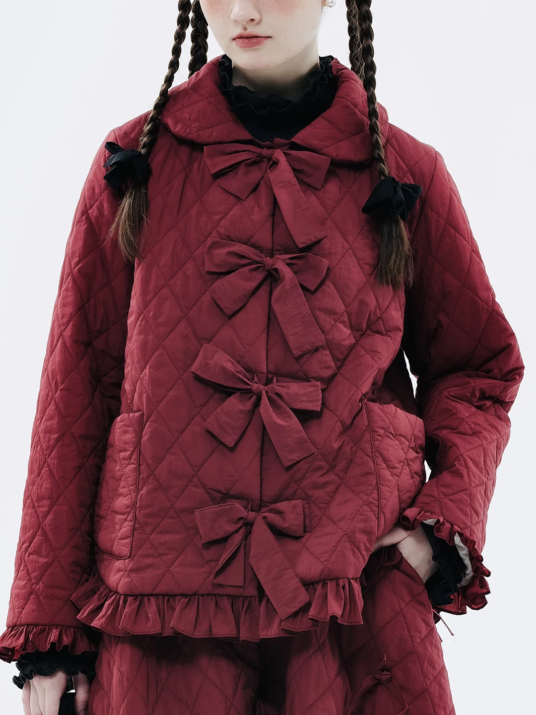 Top Trends: IMAKOKONI Original Design Winter Warm Lapel Red Lace Stitching Bow Cotton Coat Jacket 234396 Shoppable Styles