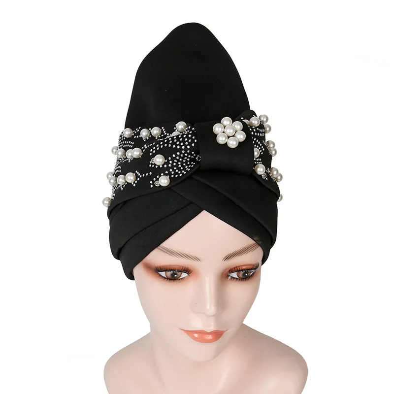 Top Trends: Pearls Beading African Turban Cap Auto Gele Headtie Nigerian Wedding Geles Female Head Wraps Muslim Headscarf Hijab Bonnet Shoppable Styles - Image 2