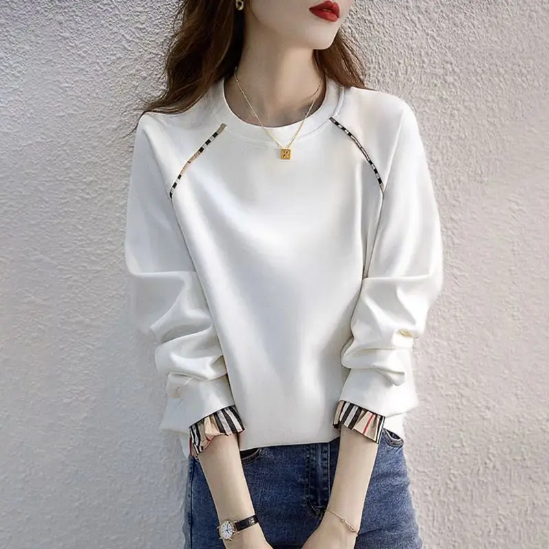 Top Trends: Thin Pure Cotton Sweatshirt Women Spring Autumn Korean Version Hatless Pullover Long Sleeve Round Neck Fake Two Piece Top Shoppable Styles