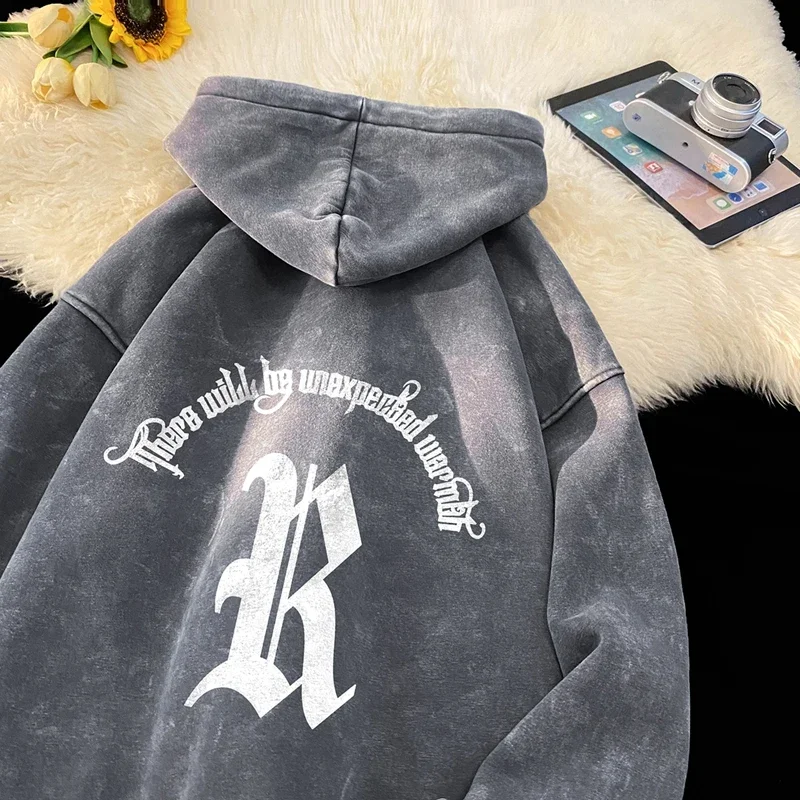 Top Trends: Retro Washed Hoodies Hip-hop Streetwear Fall New Letter Print Men Hooded Sweatshirt Gothic Style Male Hoodie Big Size Unisex Top Shoppable Styles