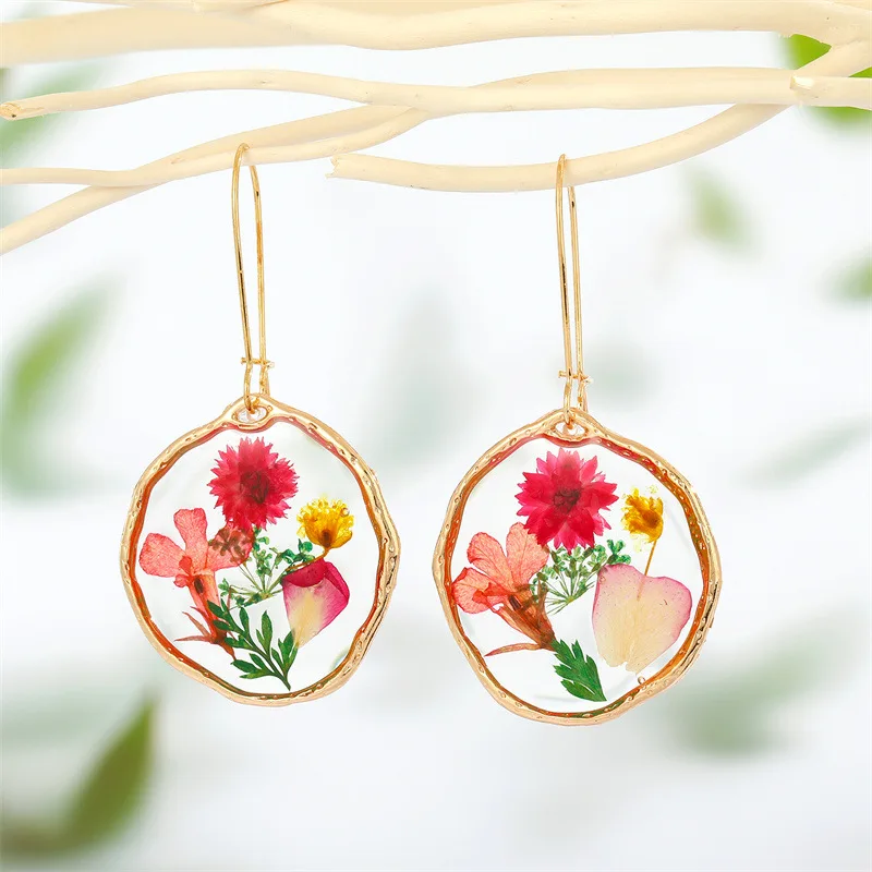 Top Trends: Unique Red Dried Flower Earrings Women Sweet Pressed Natural Flower Dangle Earring Creative Epoxy Resin Flower Jewelry Wholesale Shoppable Styles